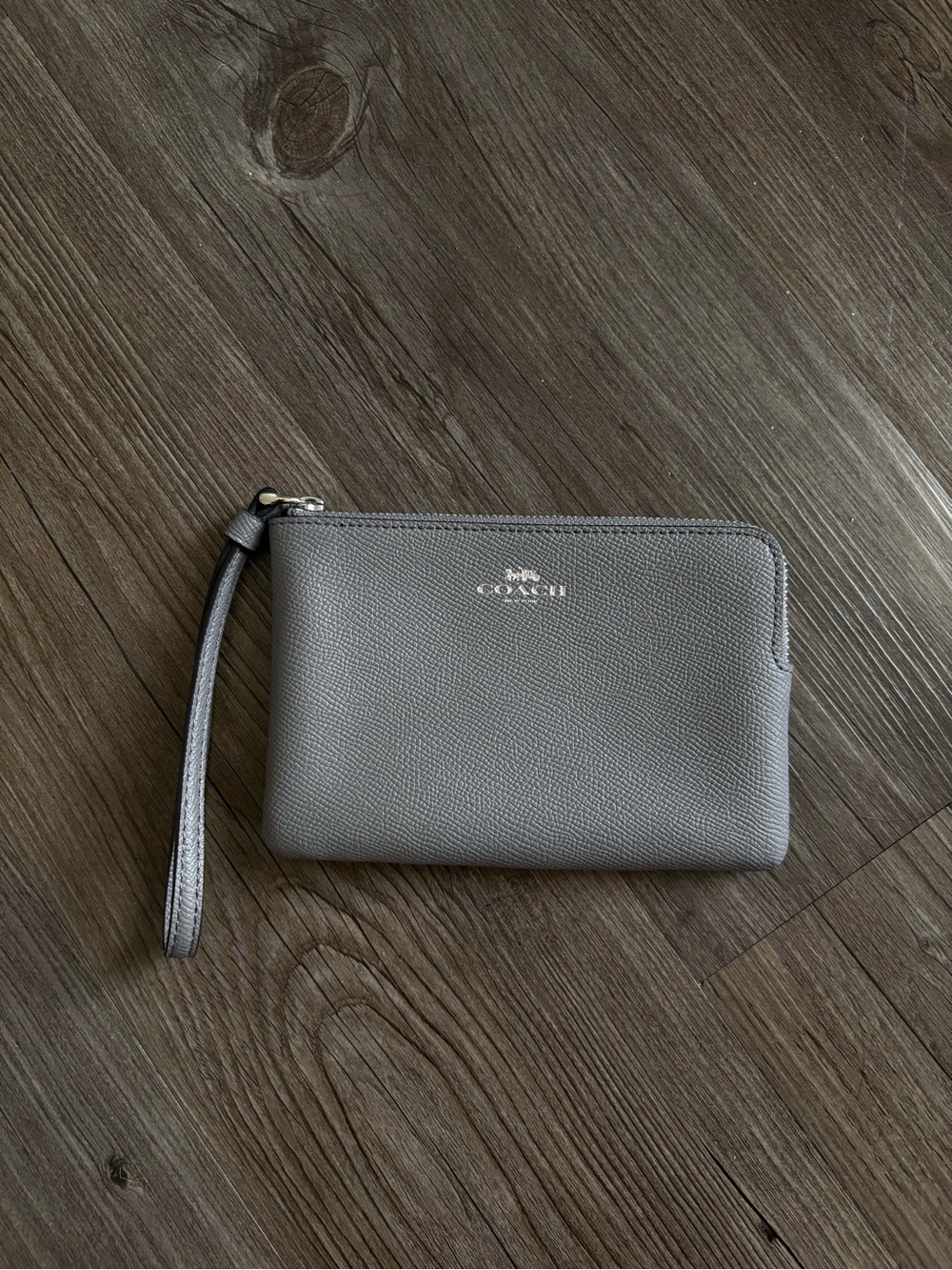Coach Gray Pebbled Leather Wristlet Pouch